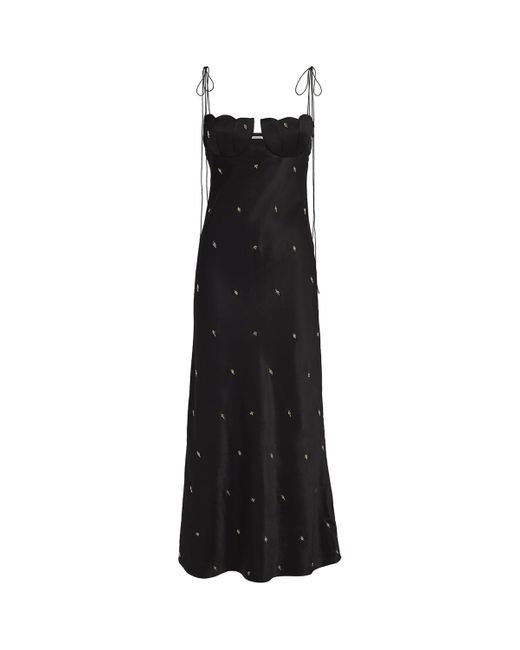 Anna October Black Satin Tulip Midi Dress