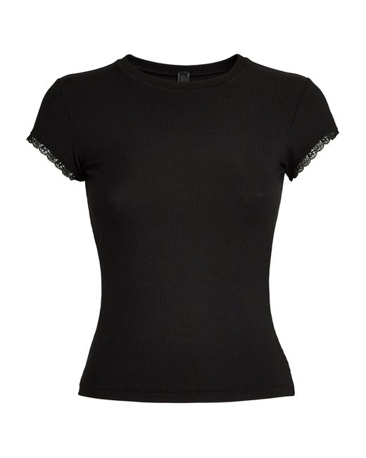Skims Black Soft Lounge Lace-trim T-shirt