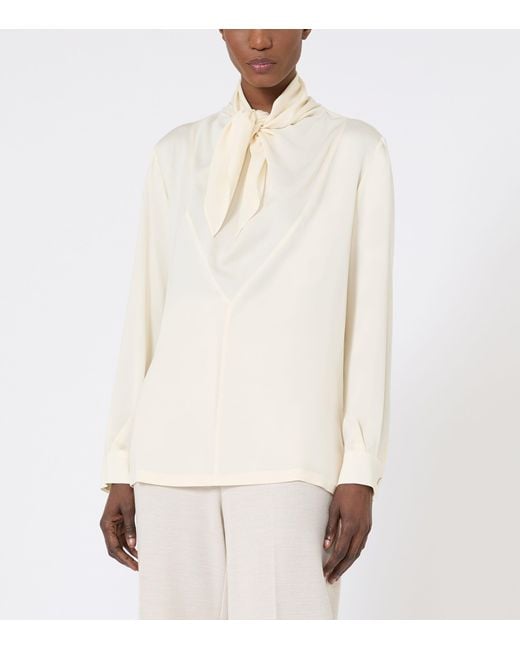 Max Mara White Silk Tie-Neck Blouse
