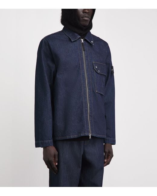 Stone Island Blue Denim Zip-Up Overshirt for men