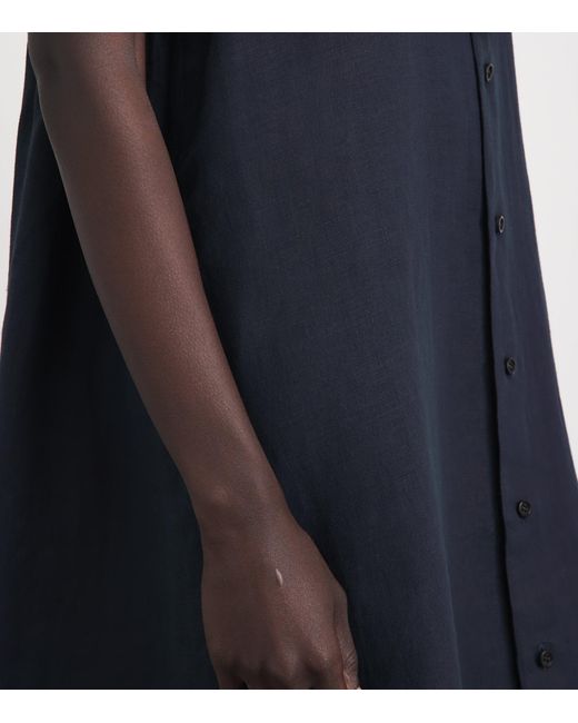 Eskandar Blue Linen Sleeveless Midi Shirt Dress