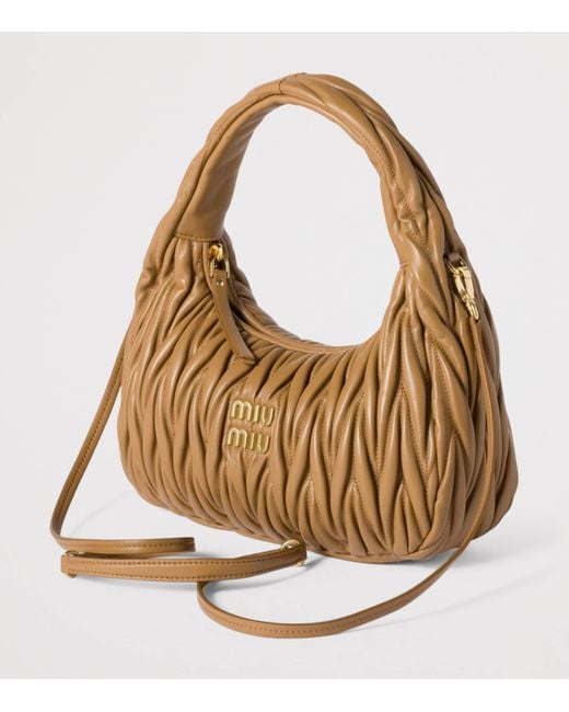 Miu Miu Brown Matelassé Lambskin Wander Top-Handle Bag