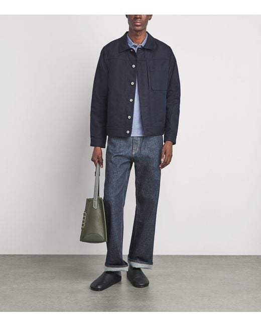 Vince Blue Cotton-Linen Trucker Overshirt for men