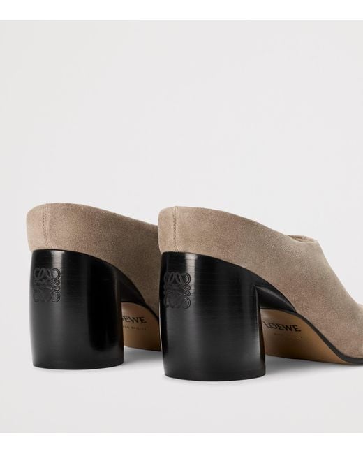 Loewe Gray Suede Oval Heeled Mules 70