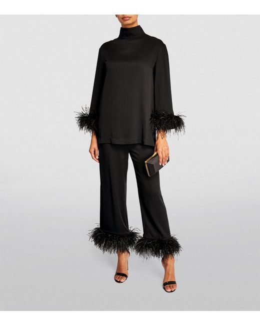 Sleeper Feather-trim Black Tie Pyjama Set