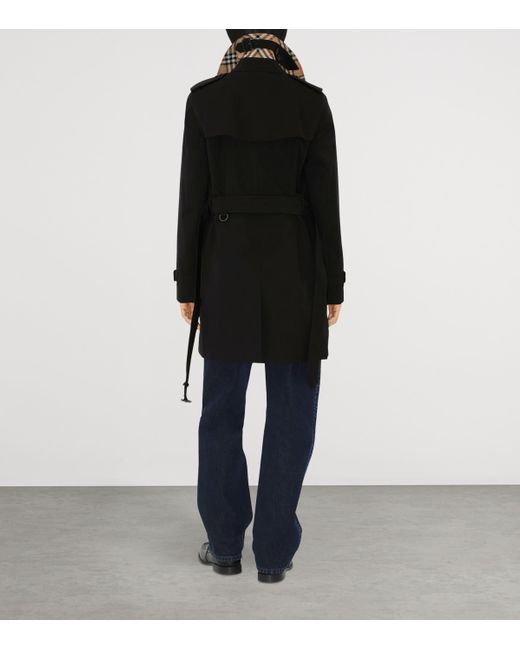 Burberry Black Cotton Short Kensington Heritage Trench Coat