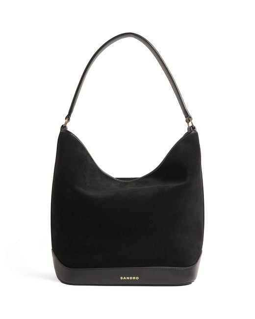 Sandro Black Suede Tangoso Bucket Bag
