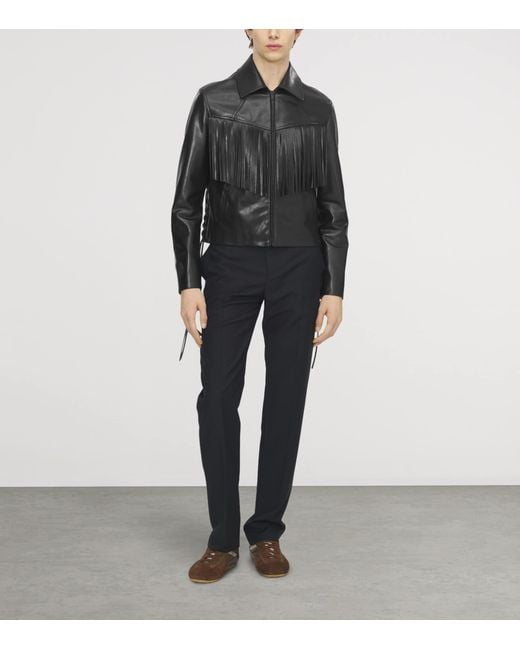 McQueen Blue Leather Fringed Jacket for men