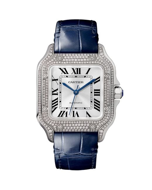Cartier Blue Medium And Diamond Santos De Watch