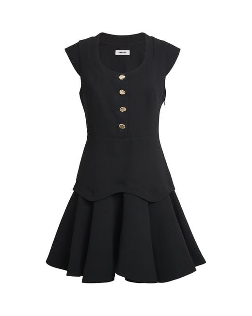 Sandro Black Structured Buttoned Mini Dress