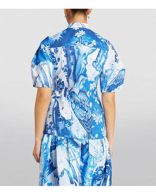 Erdem Blue Cotton Poplin Floral Shirt