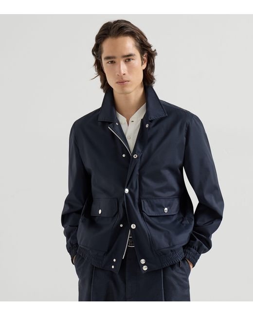 Brunello Cucinelli Blue Wool-Silk Field Jacket for men