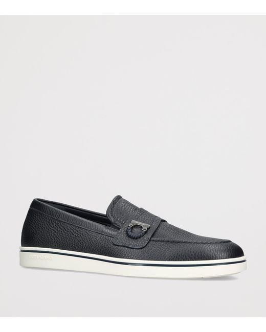 Ferragamo Blue Leather Tancredi Loafers