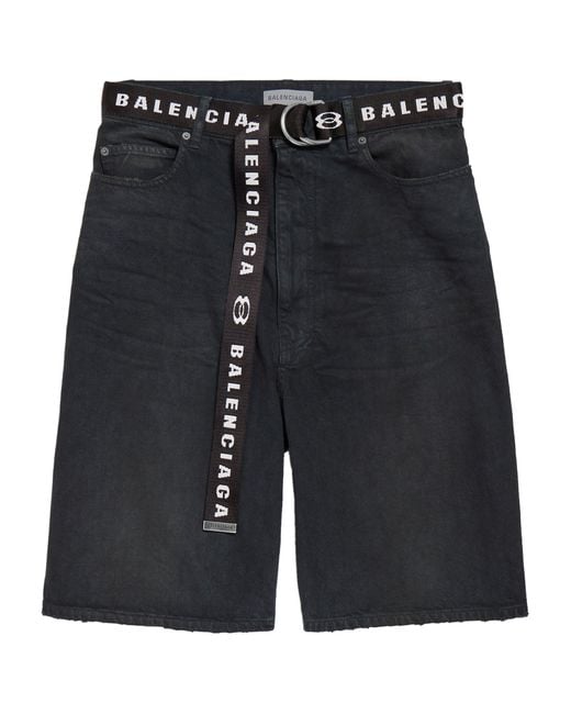 Balenciaga Blue Belted Oversized Denim Shorts for men