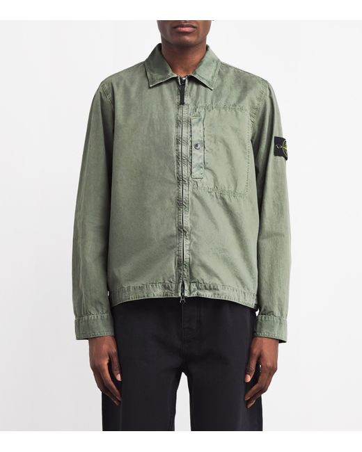 Stone Island Green Denim Compass Logo Overshirt for men