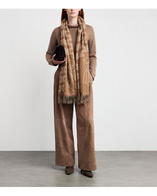 Max Mara Brown Suede Lambskin Wide-Leg Trousers