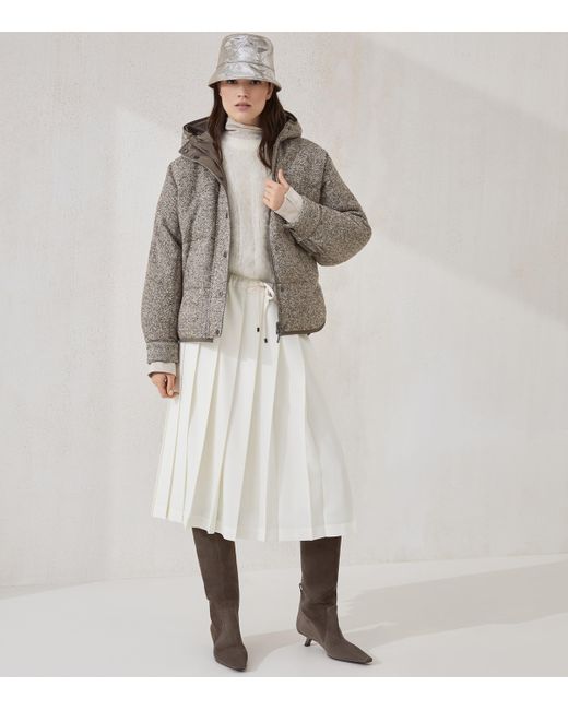 Brunello Cucinelli White Techno Virgin Wool-Blend Track Skirt