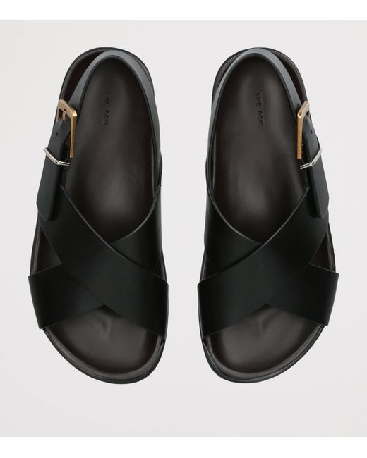 The Row Black Leather Buckle Sandals