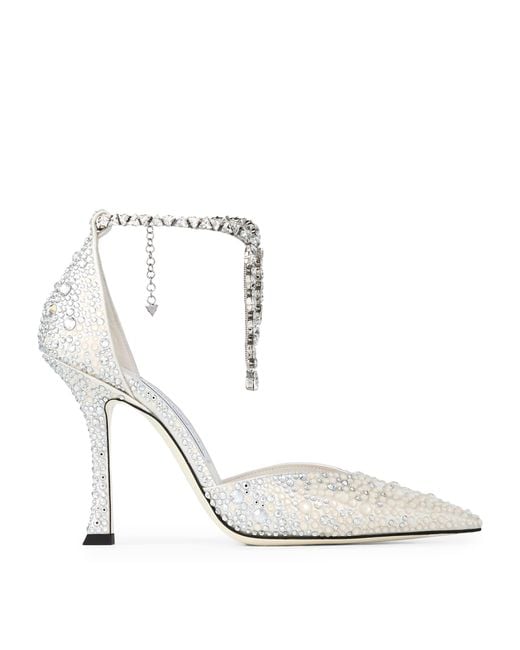 Jimmy Choo White Stevie 100 Embellished Pumps