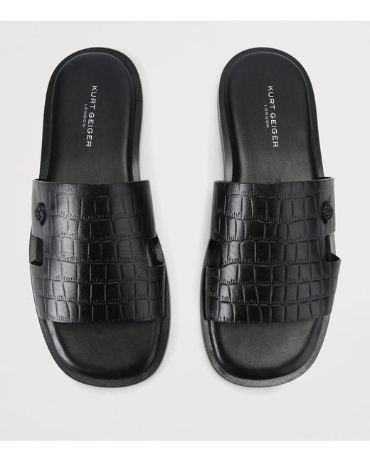 Kurt Geiger Black Leather Bond Slides for men