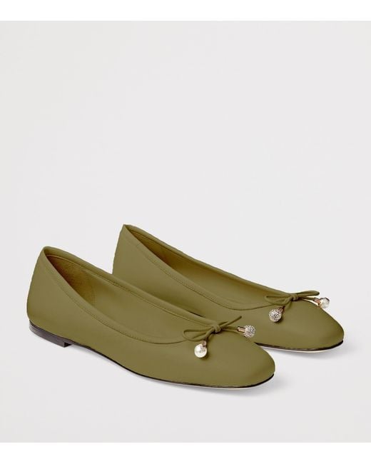 Jimmy Choo Green Elme Leather Ballet Flats