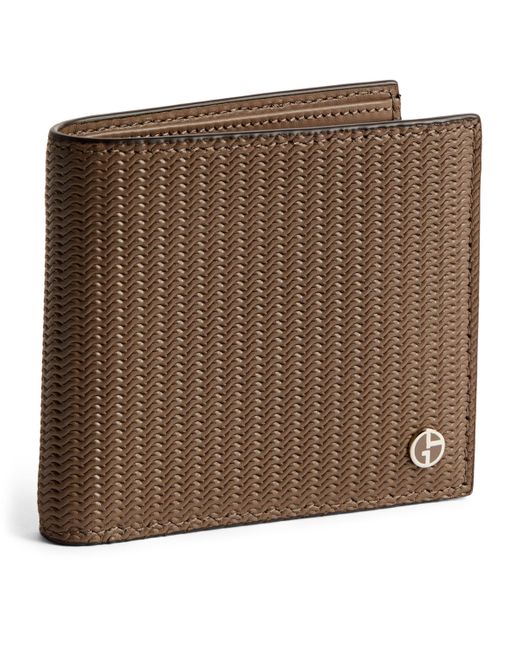 Giorgio Armani Brown Leather Wave-Embossed Bifold Wallet for men