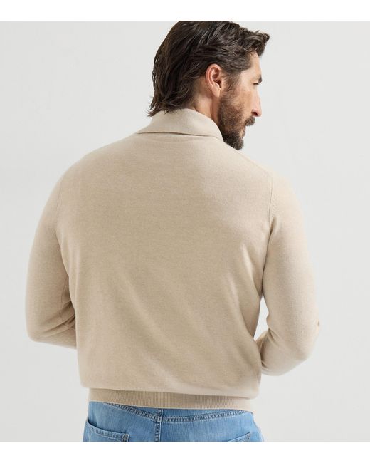 Brunello Cucinelli White Cashmere Polo Sweater for men