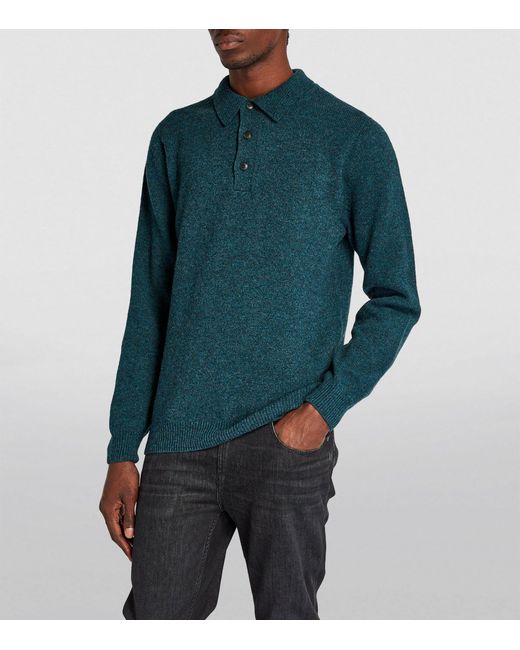 Sunspel Green Lambswool Long-sleeve Polo Shirt for men