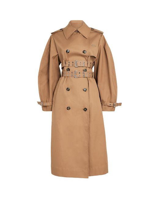 Ganni Natural Cotton Balloon-Sleeve Trench Coat