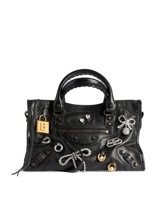 Balenciaga Black Small Lambskin Embellished Le City Top-Handle Bag