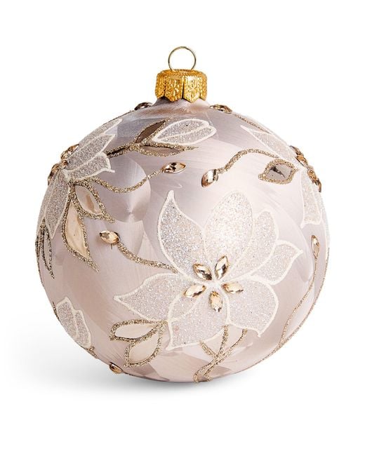 Harrods Pink Glass Glitter Flower Bauble