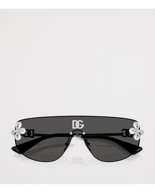 Dolce & Gabbana Gray Crystal-Embellished Visor Sunglasses