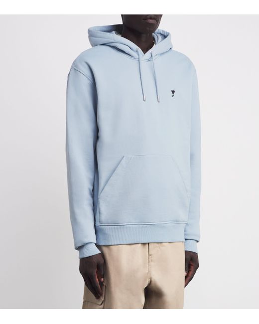 AMI Blue Cotton Embroidered Ami De Coeur Logo Hoodie for men