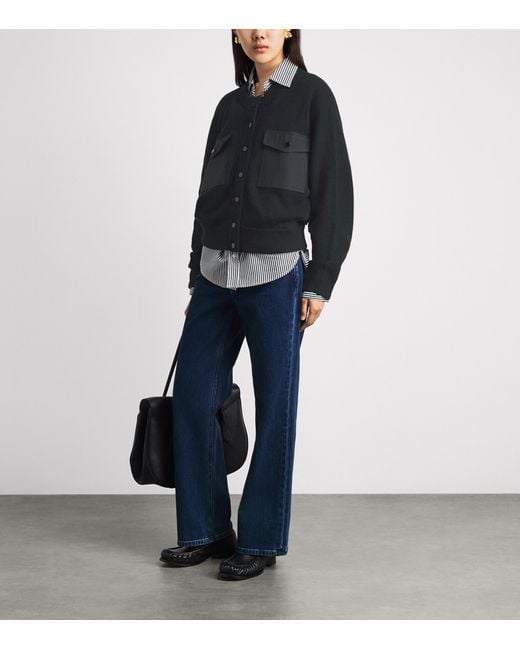 FRAME Black Cashmere Patch-Pocket Cardigan