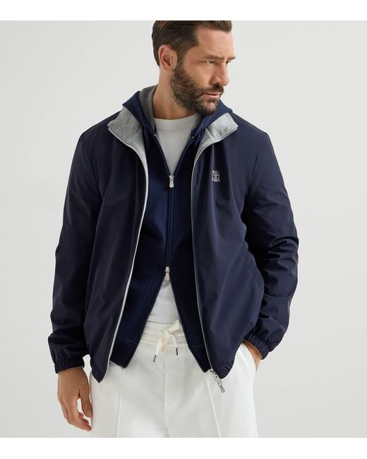 Brunello Cucinelli Blue Reversible Logo Jacket for men