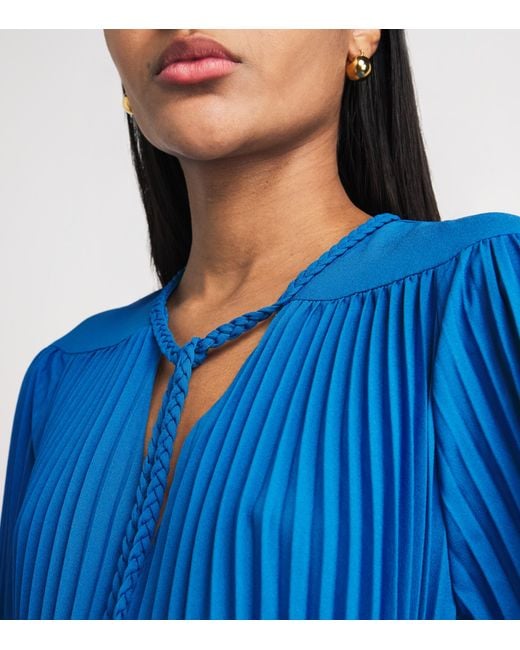 Maje Blue Pleated Belted Mini Dress