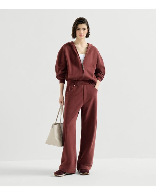 Brunello Cucinelli Red French Terry Zip-Front Hoodie
