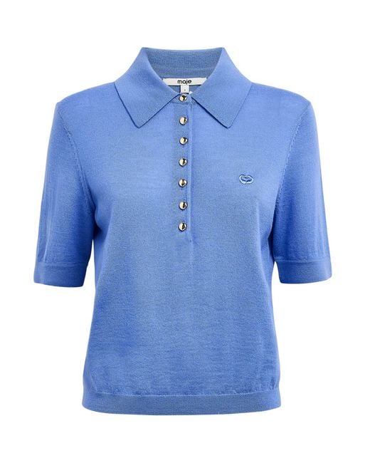 Maje Blue Wool Polo Sweater