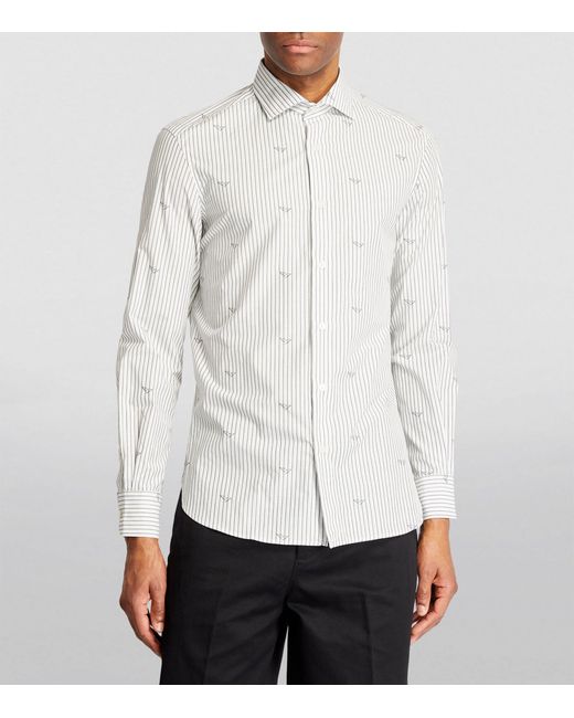 Emporio Armani White Striped Logo Shirt for men