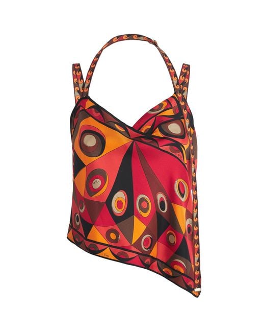 Emilio Pucci Red Silk Occhi Print Scarf Top