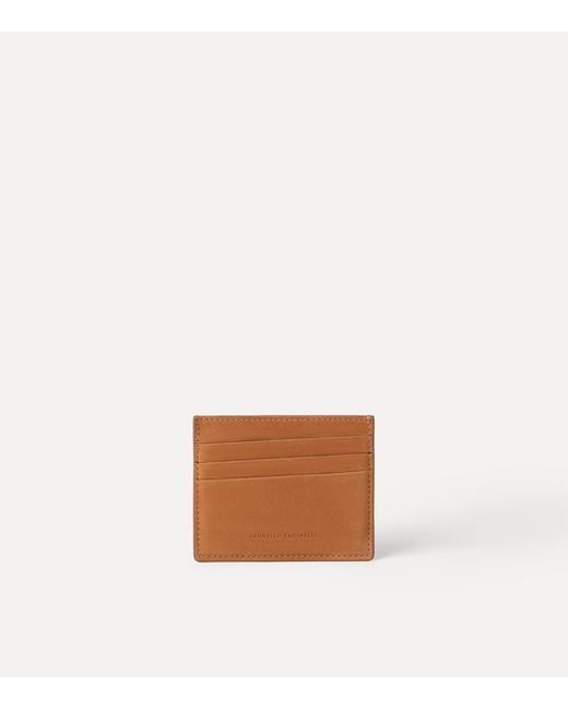 Brunello Cucinelli Brown Nubuck Logo Card Holder for men