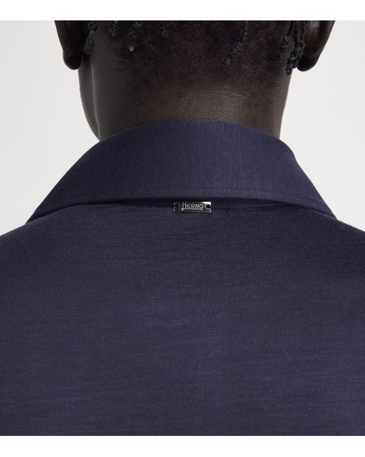 Herno Blue Wool Jersey Long-Sleeve Polo Shirt for men