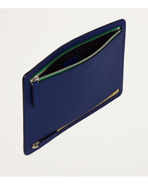 Smythson Blue Panama Leather Multi-zip Travel Wallet