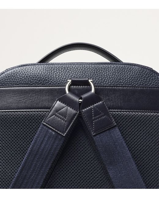 Aspinal Blue Pebbled Leather Reporter Zipped Backpack for men