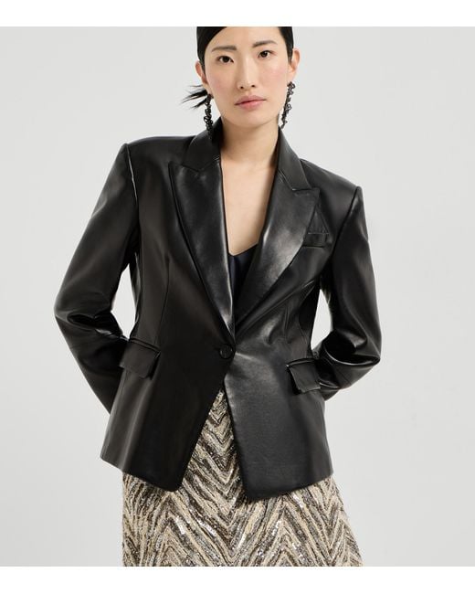 Brunello Cucinelli Black Nappa Leather Monili Single-Breasted Blazer