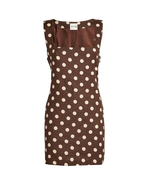 Posse Brown Linen Polka-dot Alice Dress