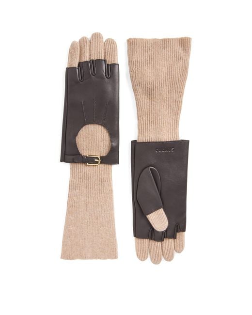 Sandro Natural Wool-Blend Leather-Trim Gloves
