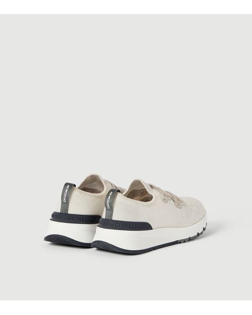 Brunello Cucinelli White Cotton-Blend Chiné-Knit Sneakers for men