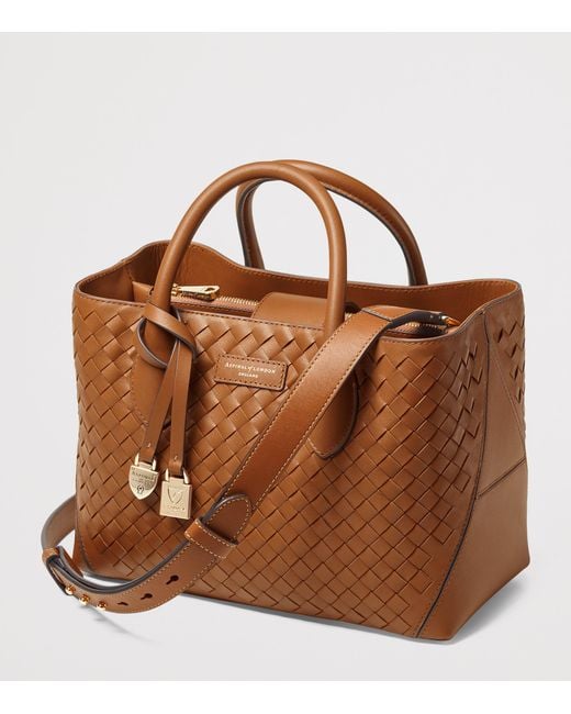 Aspinal Brown Midi Leather London Tote Bag