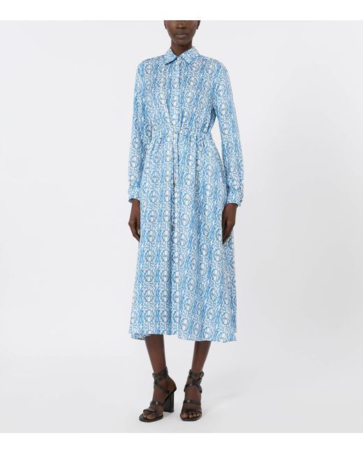 Max Mara Blue Silk Midi Shirt Dress